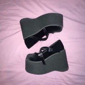 Black Velvet Demonia Kera-10 Platform Mary Janes